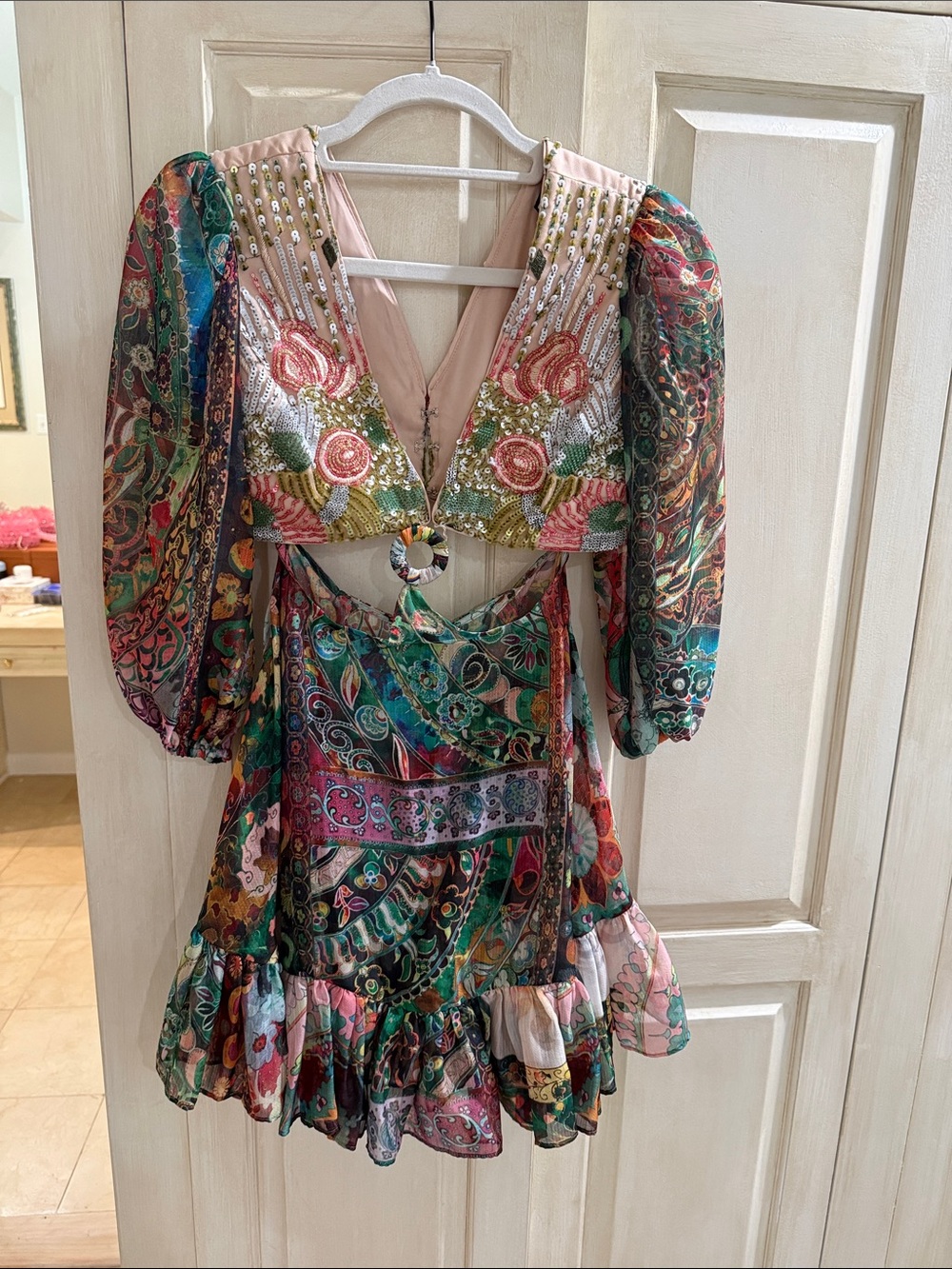 Alexis Multicolor Paisley Floral Mini Dress with Pink Accents